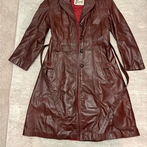 Women's Burgundy Leather Trench Coat